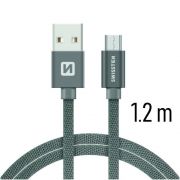 Swissten adat- s tltkbel textil bevonattal, USB/mikro USB, 1,2 m szrke