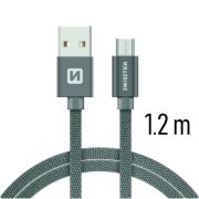 Swissten adat- s tltkbel textil bevonattal, USB/mikro USB, 1,2 m szrke