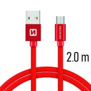 Swissten adat- s tltkbel textil bevonattal, USB/mikro USB, 2 m piros