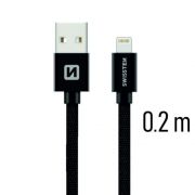 Swissten adat- s tltkbel textil bevonattal, USB/lightning, 0,2 m fekete