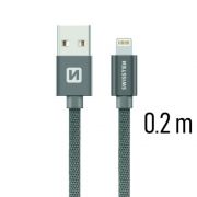 Swissten adat- s tltkbel textil bevonattal, USB/lightning, 0,2 m szrke