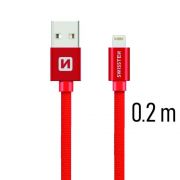 Swissten adat- s tltkbel textil bevonattal, USB/lightning, 0,2 m piros