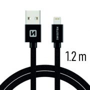 Swissten adat- s tltkbel textil bevonattal, USB/lightning, 1,2 m fekete