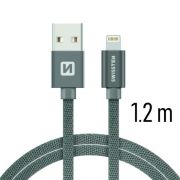 Swissten adat- s tltkbel textil bevonattal, USB/lightning, 1,2 m szrke