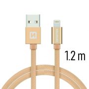 Swissten adat- s tltkbel textil bevonattal, USB/lightning, 1,2 m arany