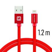 Swissten adat- s tltkbel textil bevonattal, USB/lightning, 1,2 m piros