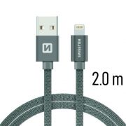 Swissten adat- s tltkbel textil bevonattal, USB/lightning, 2 m szrke