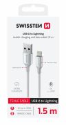 Swissten fonott textil adat- s tltkbel USB/lightning, 1,5m, fehr