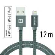 Swissten adat- s tltkbel textil bevonattal, USB/lightning MFI, 1,2 m szrke