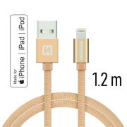 Swissten adat- s tltkbel textil bevonattal, USB/lightning MFI, 1,2 m arany