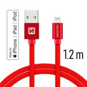 Swissten adat- s tltkbel textil bevonattal, USB/lightning MFI, 1,2 m piros