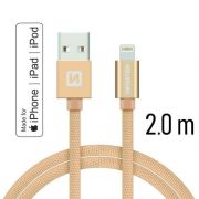 Swissten adat- s tltkbel textil bevonattal, USB/lightning MFI, 2 m arany