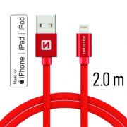 Swissten adat- s tltkbel textil bevonattal, USB/lightning MFI, 2 m piros