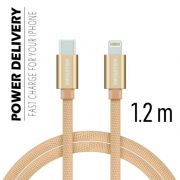 Swissten adat- s tltkbel textil bevonattal, USB-C/lightning, Power Delivery, 1,2 m arany