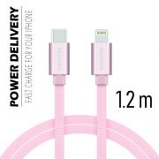 Swissten adat- s tltkbel textil bevonattal, USB-C/lightning, Power Delivery, 1,2 m roz arany