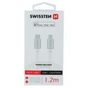 Swissten adatkbel textil bevonattal, USB-C/lightning MFI, 1,2 m fehr