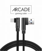 Swissten Arcade gaming adat- s tltkbel textil bevonattal, USB/USB-C, 1,2 m fekete, L-csatlakoz