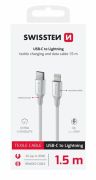 Swissten fonott textil adat- s tltkbel USB-C/lightning, 1,5m, fehr