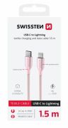 Swissten fonott textil adat- s tltkbel USB-C/lightning, 1,5m, rzsaszn