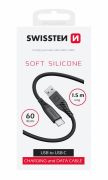 Swissten puha szilikon adat- s tltkbel, USB/USB-C, 1,5m, 60W, fekete