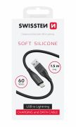 Swissten puha szilikon adat- s tltkbel, USB/lightning, 1,5m, 60W, fekete