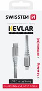 Swissten kevlr adat- s tltkbel USB-C/lightning, 1,5m, 30W, 3A, fehr