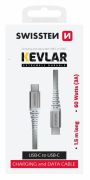 Swissten kevlr adat- s tltkbel USB-C/USB-C, 1,5m, 60W, 3A, fehr