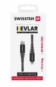 Swissten kevlr adat- s tltkbel, USB-C/lightning, 1,5m, 60W, 3A, antracit