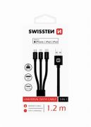 Swissten 3in1 univerzlis adat- s tltkbel (lightning MFI, Type-C, mikro USB) 1,2 m, fekete