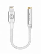 Swissten audio adapter textil bevonattal, lightning to Jack (3,5mm), 15 cm, ezst