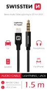 Swissten audio adapter, textil, iPhone lightning - 3,5 mm Jack male, 1,5m, fekete