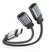 Swissten audio s tltadapter, textil, USB-C (male)/2xUSB-C (female), 0,12m, fekete