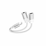 Swissten audio s tltadapter, textil, USB-C (male)/USB-C (female), 3,5mm AUX, 0,12m, fehr
