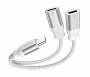 Swissten audio s tltadapter, textil, USB-C (male)/2xUSB-C (female), 0,12m, fehr