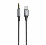 Swissten textil audio adapter, USB-C (male)/3,5mm JACK (male), 1,5m, fekete