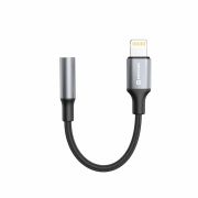 Swissten textil audio adapter, lightning (male)/3,5mm AUX, 0,15m, fekete