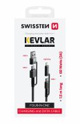 Swissten KEVLAR adat- s tltkbel 4in1, 3A, 1,5m, antracit