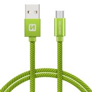 Swissten adat- s tltkbel textil bevonattal, USB/mikro USB, 1,2 m zld