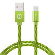 Swissten adat- s tltkbel textil bevonattal, USB/USB-C, 2 m zld