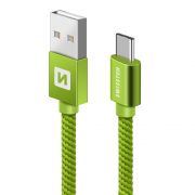 Swissten adat- s tltkbel textil bevonattal, USB/USB-C, 0,2 m zld