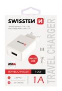 Swissten hálózati töltő adapter + mikro USB kábel, 1 USB port, 1 A, fehér