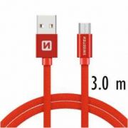 Swissten adat- s tltkbel textil bevonattal, USB/mikro USB, 3 m piros