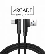 Swissten Arcade gaming adat- s tltkbel textil bevonattal, USB/mikro USB, 1,2 m fekete, L-csatlakoz